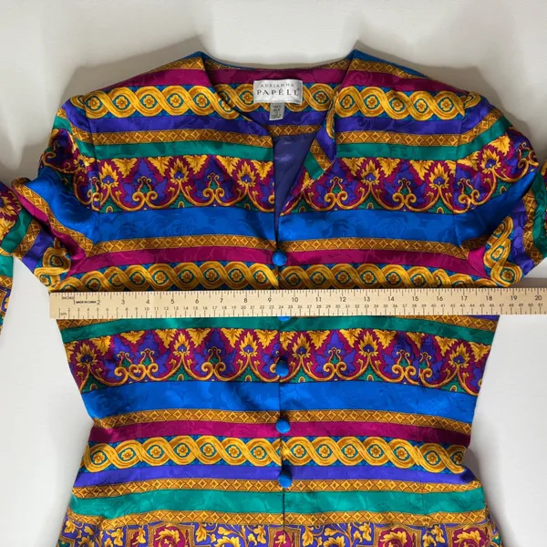 Adrianna Papell VTG 100% Silk Baroque Blazer Jacket Size‎ 8 Colorful Maximalist - Image 11