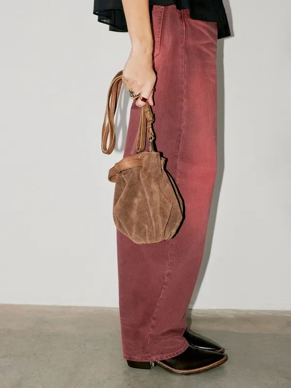 Free People Brown Suede Gathered Suki Mini Tote Bag - Women Bags NWT - Image 4