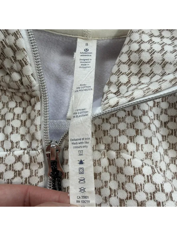 Lululemon Full Zip Hoodie Womens Size 8 Cream Brown Pattern Athletic Jacket - Image 5