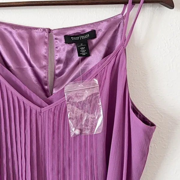 NWT White House Black Market 14 Pink Pleated Chiffon Midi Dress Hi Low Formal - Image 4