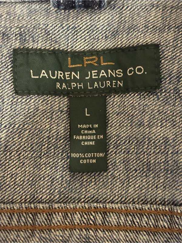 Lauren Jeans Co Ralph Lauren Distressed Denim Jacket Large Zip Pocket Trucker - Image 2