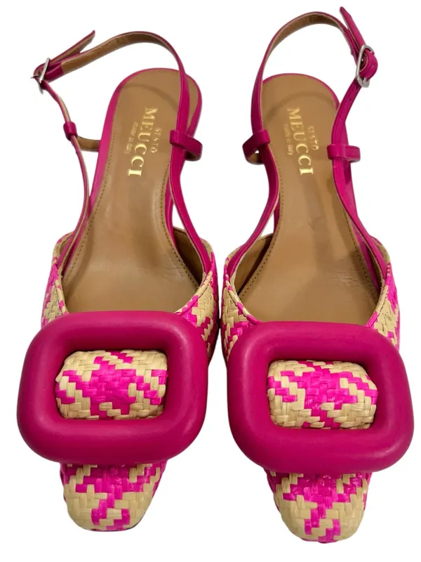 Sesto Meucci Woven Houndstooth Slingback Kitten Heels - Image 3