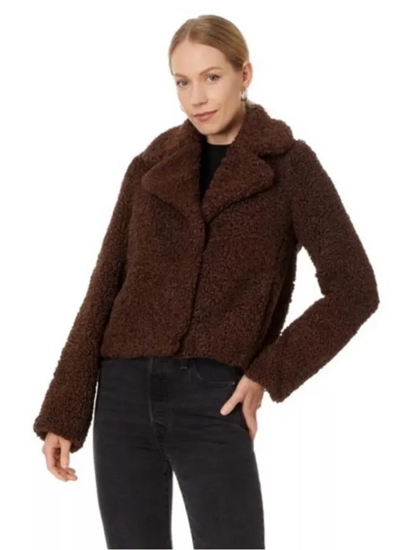 Avec Les Filles Brown Cropped Teddy Faux Fur Jacket L - Image 2