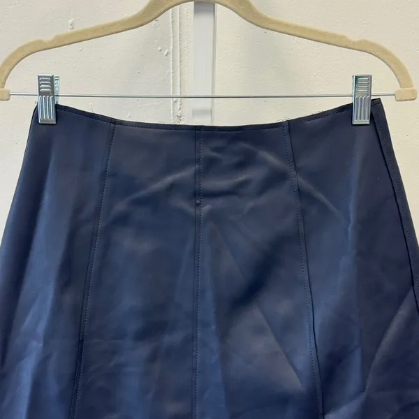 Eleven‎ Paris Navy Blue Faux Leather Mini Skirt A-Line Panel 17F2SK08 Women's Sm - Image 4