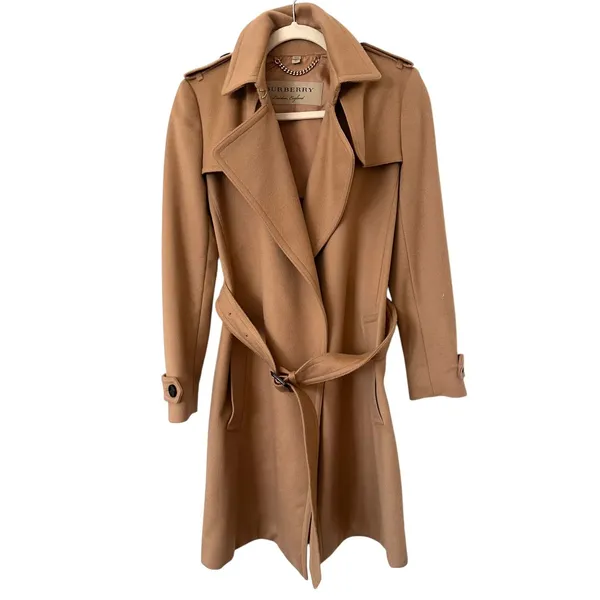 BURBERRY Wool Cashmere Trench‎ Coat Camel Sz 4 - Image 2