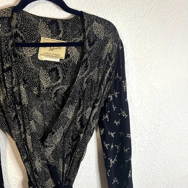 Vintage Sharon Rothfeld Sharon's World Wrap Dress Womens Size 11/12 Navy Silk - Image 4