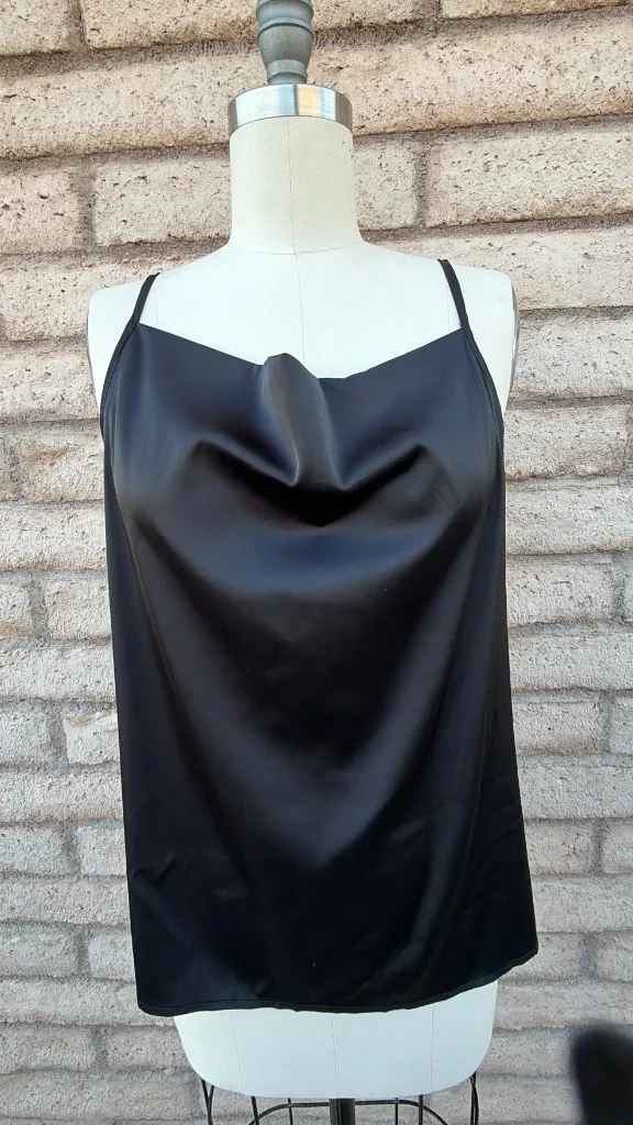 ✨ Black Satin Cowl Neck Tank Top | Size XL - Image 5