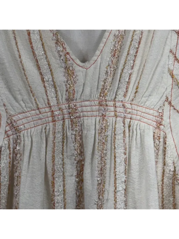 Free People White Embroidered Fringe Sleeveless Mini Dress Women’s Medium Boho - Image 4