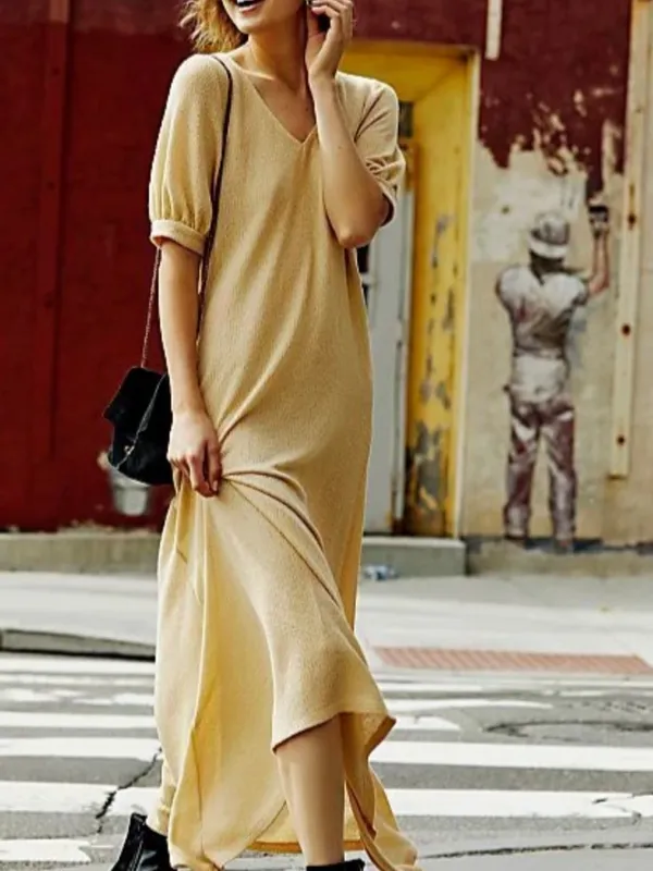 Free People Beach Tan Maxi Knit Dress Size XS Boho Beachy Festival V Neck - Image 2