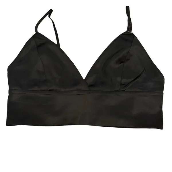 BABATON x ARITZIA SATIN BLACK GOTH ADJUSTABLE STRAP BRA TOP XXS - Image 4