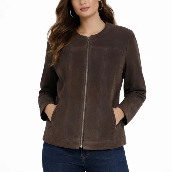 J. Jill Genuine Suede Leather Zip Jacket Walnut Brown Size S - Image 2