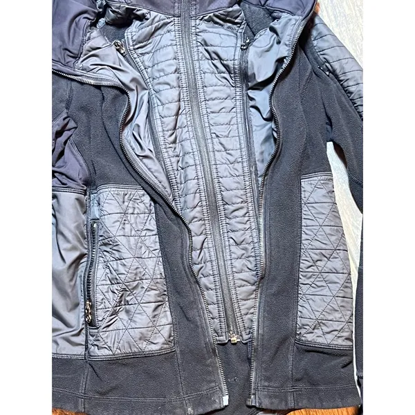 Lululemon‎ Fleecy Keen Quilted Fleece Hooded Jacket Black Womens Size 4 FLAW** - Image 10