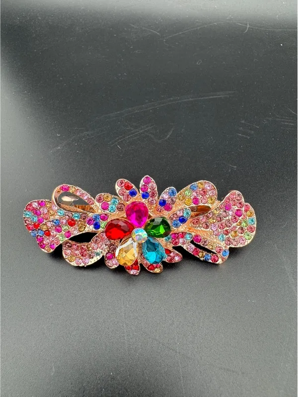 Multicolor Rhinestone Flower Hair Clip Barrette - Image 2