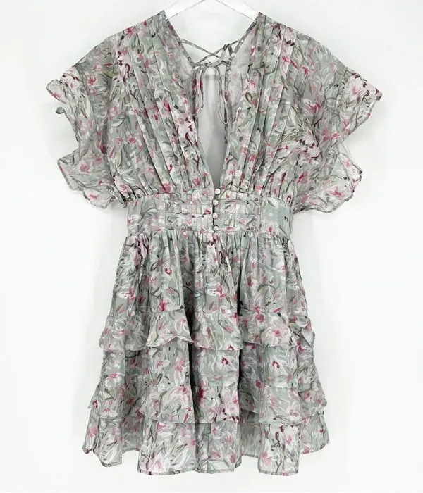 Talulah Floral Tiered Ruffle Open Back Mini Dress S - Image 2