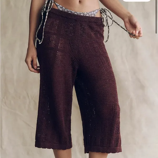 Free People knit crochet capris in brown NEW - Image 4