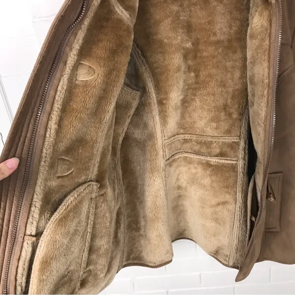 Liz Claiborne Vintage Faux Fur Faux Suede Brown Toggle Jacket Size L - Image 4
