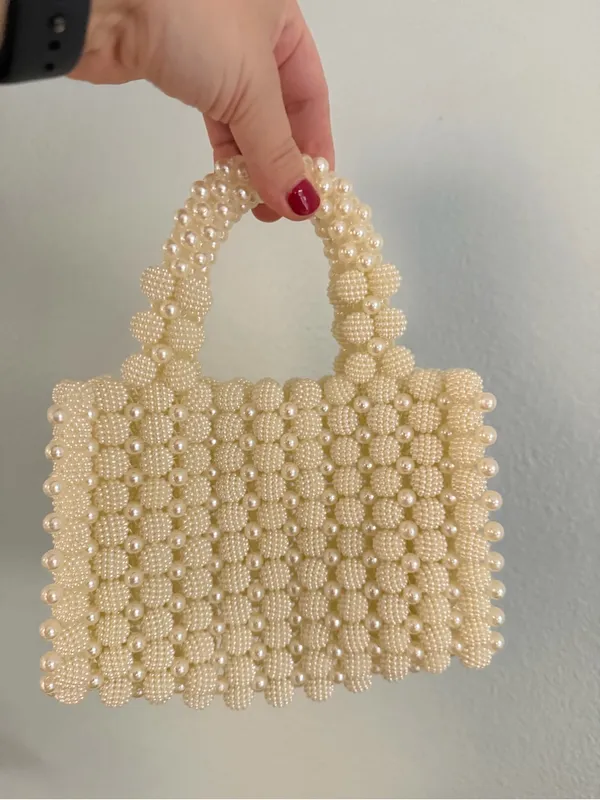 Pearl Beaded Mini Tote - Cream - Image 7