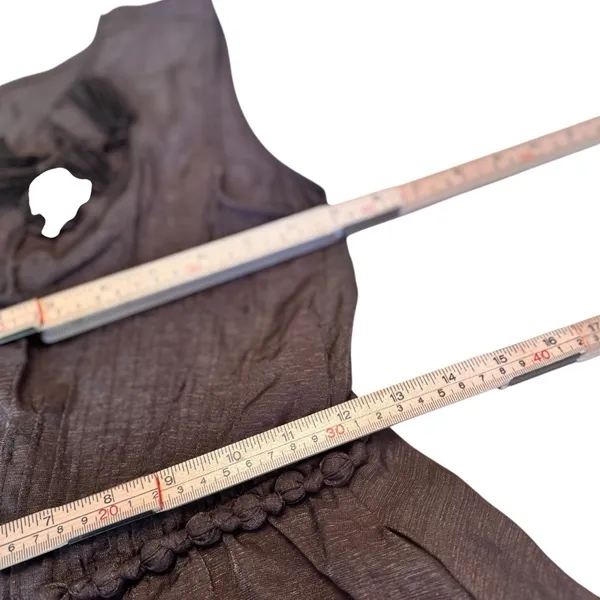 YA Los Angeles Bronze Brown Rosette Shoulder Mini Dress Medium Elastic Waist Tie - Image 12
