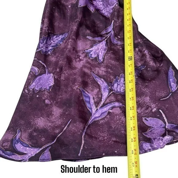 NEW Vintage California Dynasty Purple Floral Satin Dress Fairycore Feminine M - Image 10