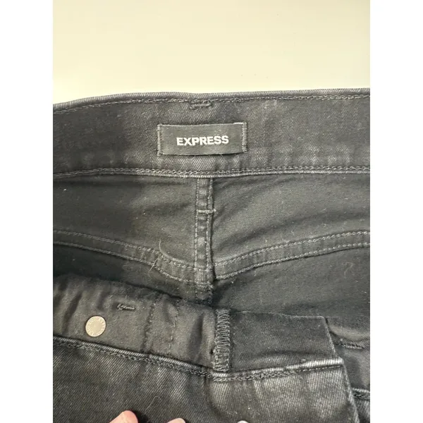 Express Mid Rise Skinny Jeans Black Distressed Raw Hem Women Size 6R‎ - Image 4