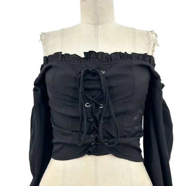 Superdown Darleen Off the Shoulder Corset Top in Black‎ Size XS - Image 4
