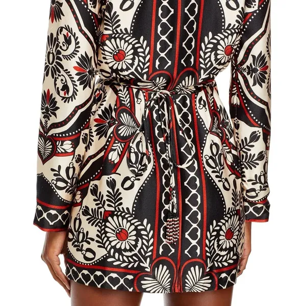 FARM RIO Passion Scarf Wrap Mini Dress Women's Size XS Black Printed - Image 4