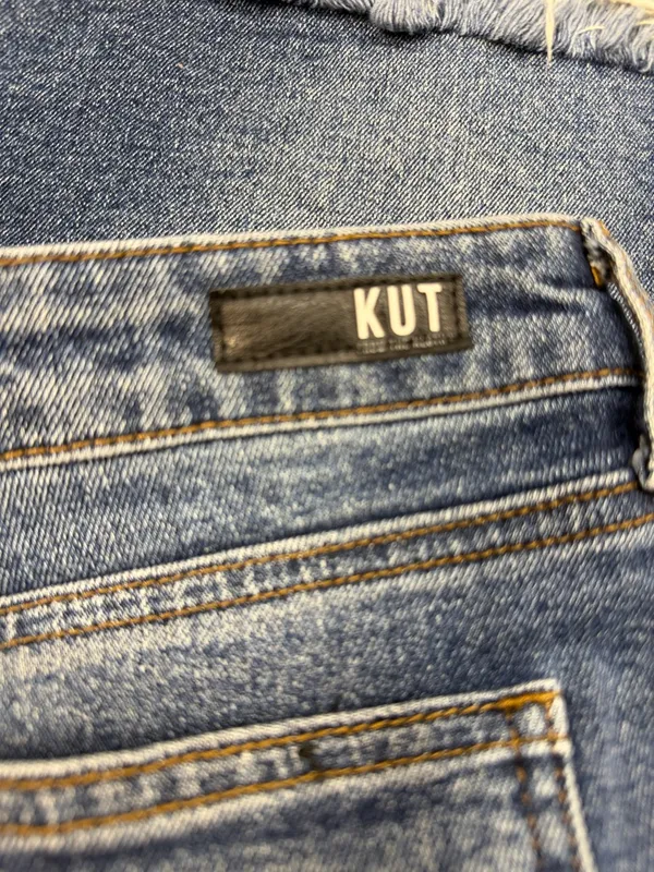 Kut from the Kloth Hannah Denim Distressed Frayed Hem Mini Jean Skirt 14 - Image 4