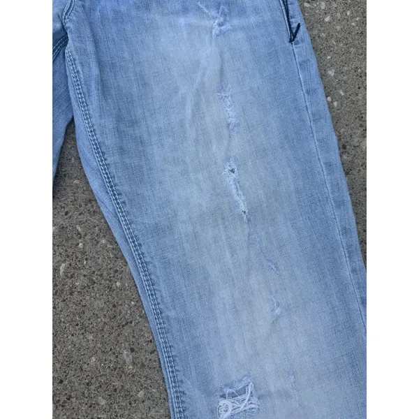 Madison Denim Women's Low Rise Flare Leg Distress SZ 7/8 Dark Stitch Embroidery‎ - Image 6