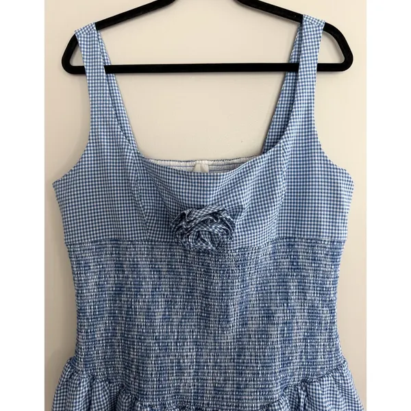 Maeve Smocked Rosette Drop-Waist Mini Blue Gingham Dress Women's Size XL - Image 3