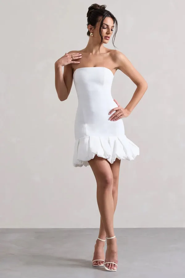 Club L White Bandeau Mini Dress With Ruffle Trim - Image 5