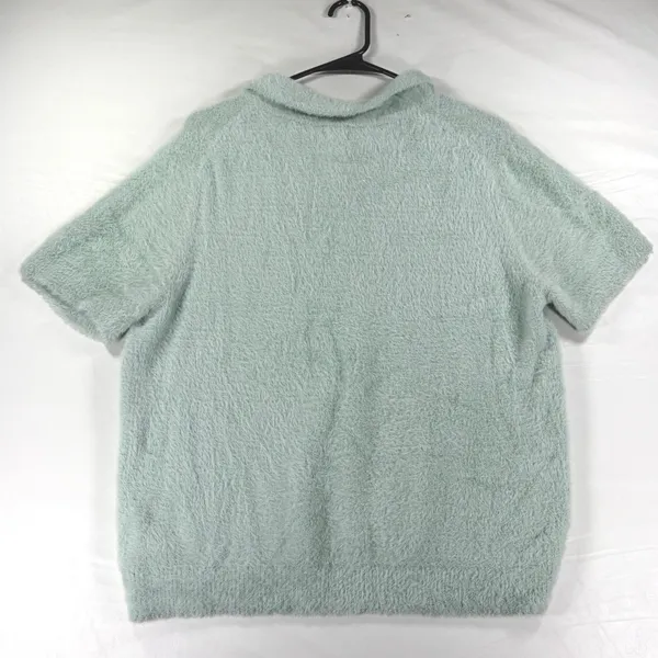 A New Day Sage Green Fuzzy Eyelash Knit Short Sleeve Polo Sweater Large - Image 5