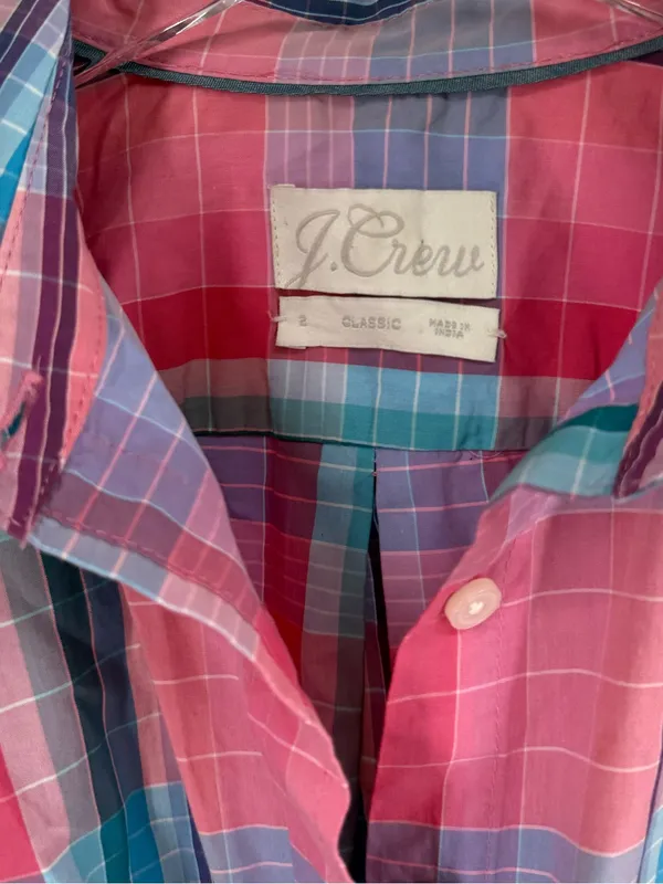 J.Crew Classic fit‎ Cotton Poplin Plaid Shirtdress Preppy Pink AW560 Size 2 - Image 6