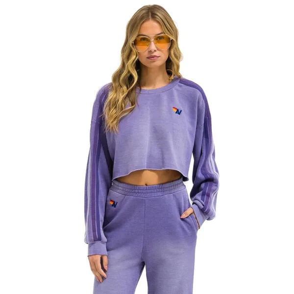 Aviator Nation - CLASSIC STRIPE CROPPED CREW SWEATSHIRT RELAXED FADED GRAPE Med - Image 2