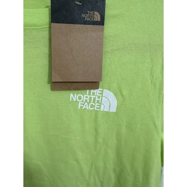 NEW The North Face Tee Size M Womens Short Sleeve Green Tshirt Logo Spellout Top - Image 4