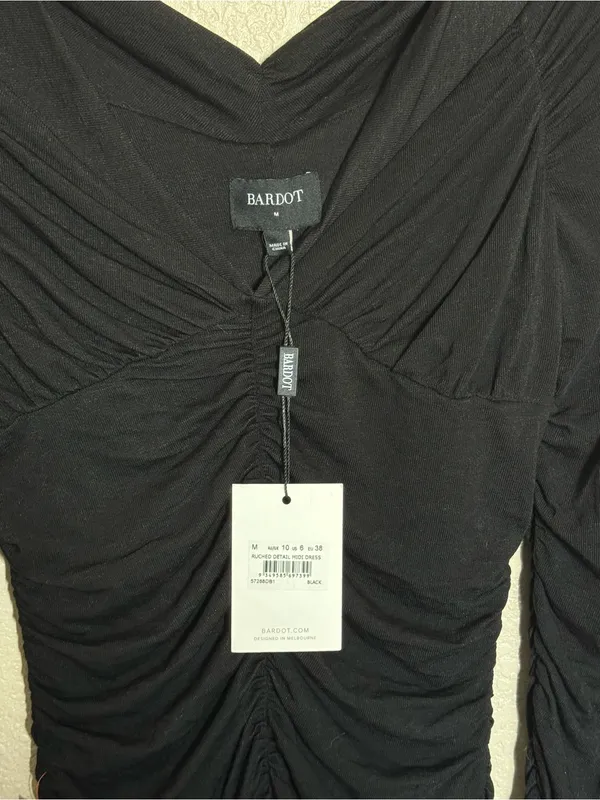 Bardot Ruched Detail Midi Dress Medium New - Image 4