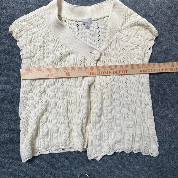 Caslon Cream Cable Knit Short Sleeve Cardigan Button Sweater Y2k Boho Academia - Image 6