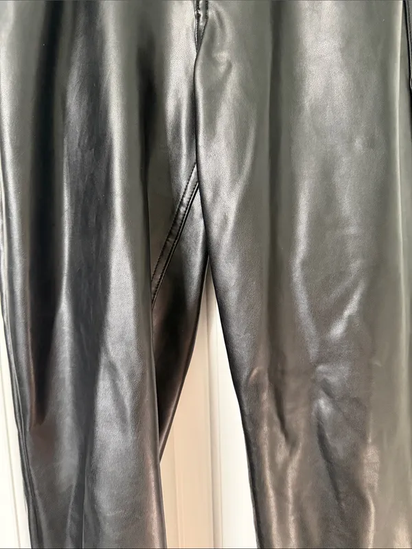 Abercrombie & Fitch Black Faux-Leather Straight Leg Pants - Image 3