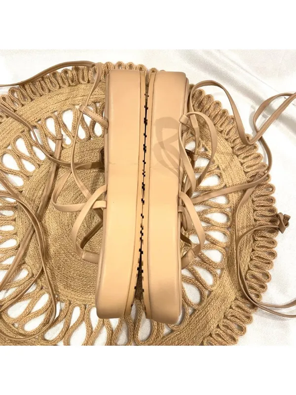 INC Rexile Neutral Lace-Up Flatform Sandals Size 9 Tan - Image 4