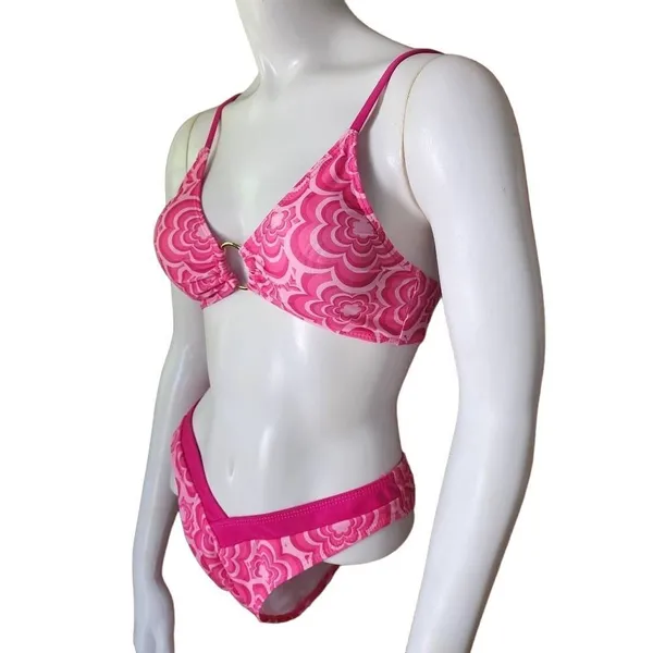 Pink Floral High Cut Bikini (S) Pink - Image 4