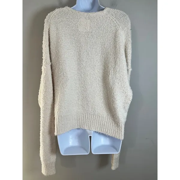 We The Free Free People Theo V Neck Sweater Cream Textured Knit XL OB1368374 - Image 8