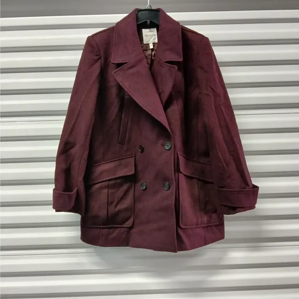 $238 Avec Les Filles Womens Coat XL Burgundy Wool Blend Double Breasted Jacket - Image 3
