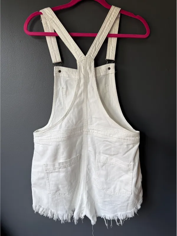 Aerie White Denim Short Overalls - Medium - Image 4
