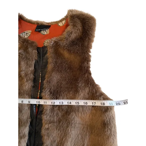 Cynthia Rowley Brown Faux Fur Vest with Orange Print Lining Size L Mobwife‎ fall - Image 10