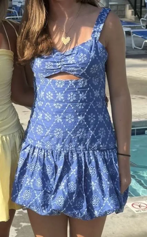 Zara Openwork Embroidered Mini Dress in blue - Image 5