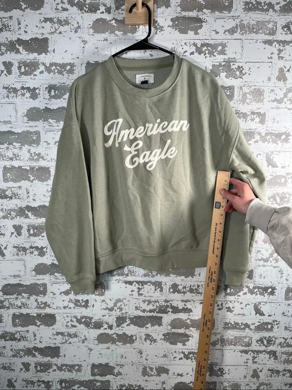American Eagle | women sage green cropped crewneck long sleeve pullover - Image 5