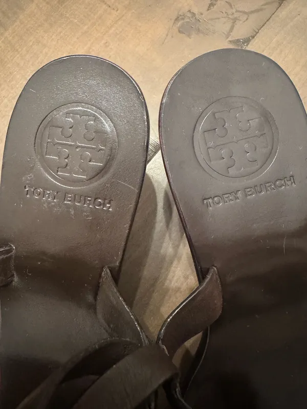 Tory Burch Size 6 Holly 2 Sandal Kitten Heel Brown Leather - Image 3