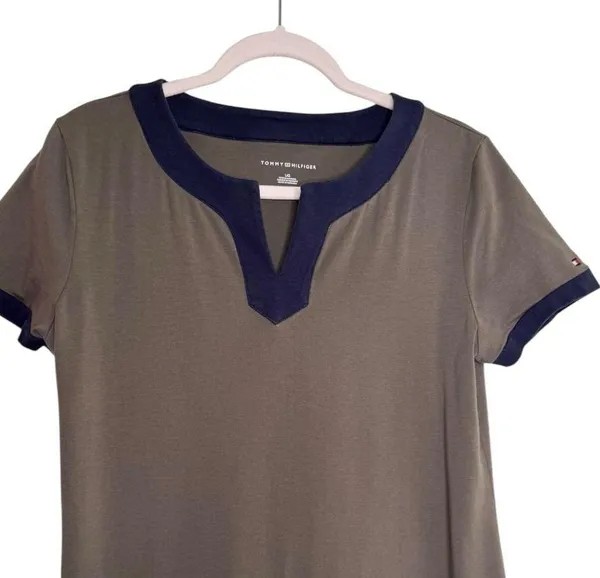 Tommy Hilfiger Womens Contrast Trim Shift Dress Taupe Navy Size Large - Image 5
