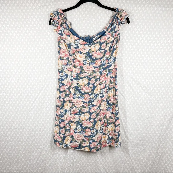 Abercrombie‎ & Fitch Blue Pink Floral Linen Blend Mini Dress - Image 2
