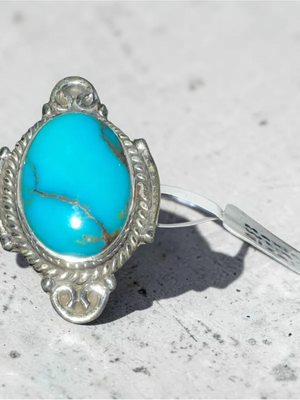 925 Sterling Silver Mexican Turquoise Ring size 9 Blue - Image 2