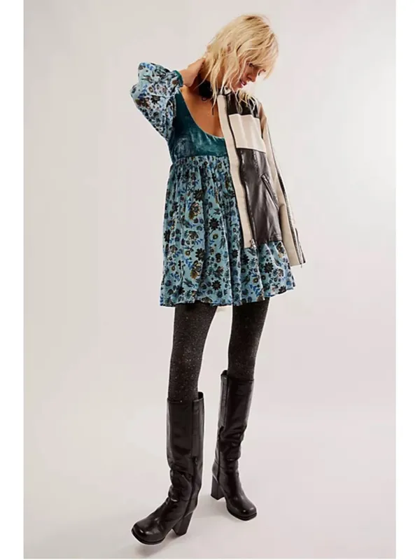 Free People Marsha Mini Velvet Retro Dress Empire Waist Size M Teal NWT - Image 3